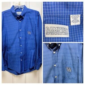 University of Kentucky Men's Navy Windowpane Button-Down Shirt -UK